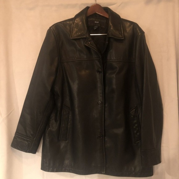 GAP Jackets & Coats Vintage Gap Mens Black Leather Jacket Coat Four